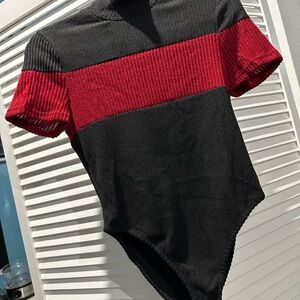 SHEIN Black and Red Ribbed Bodysuit